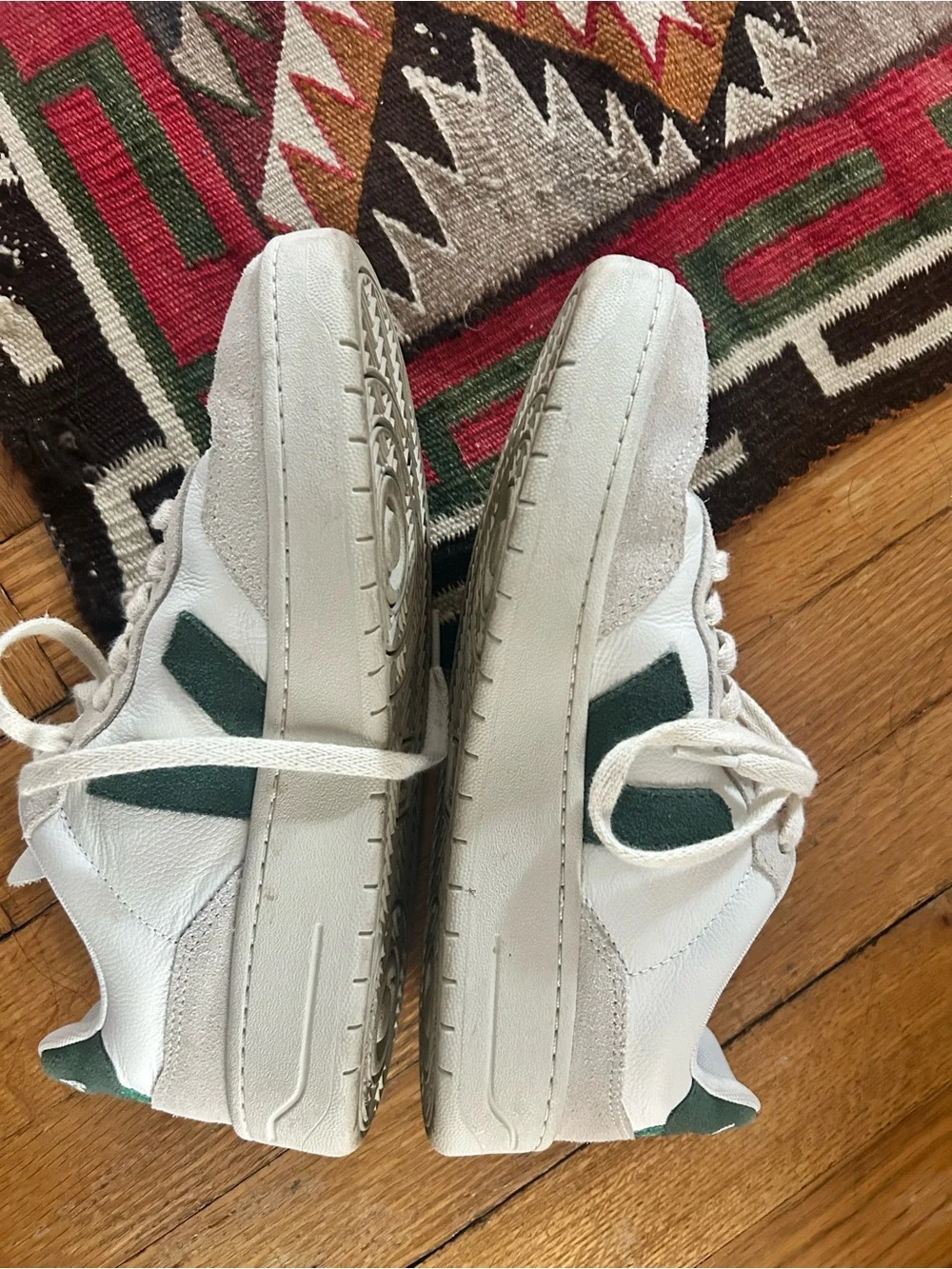 Veja White Low-Top Sneakers with Green Accents